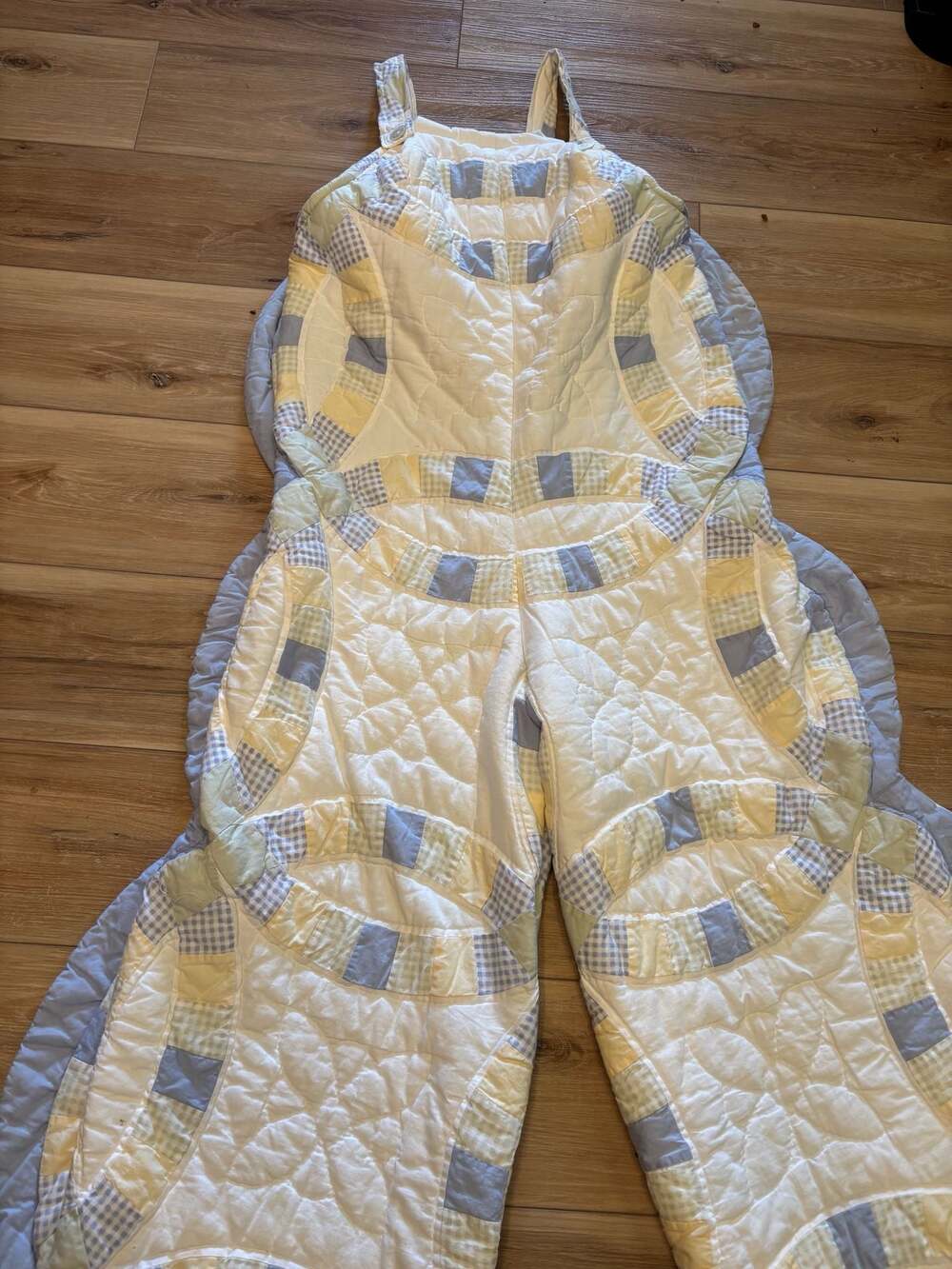 Handmade SnowSuit Sleep Wear Jumpsuit Reworked Circle gingham Quilt M-L - Picture 7 of 11
